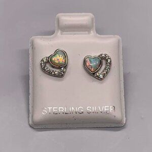 Double Heart Earrings with Zirconia and White Stone with Butterfly Clasp - 925